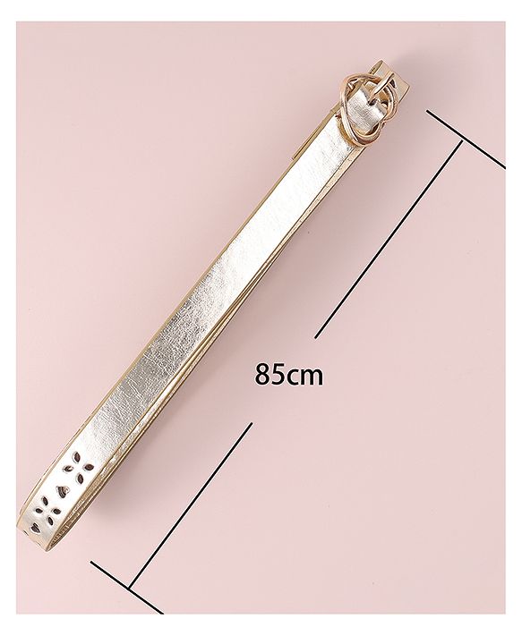 Pine Kids Free Size Belt with Heart Buckle & Design - Golden