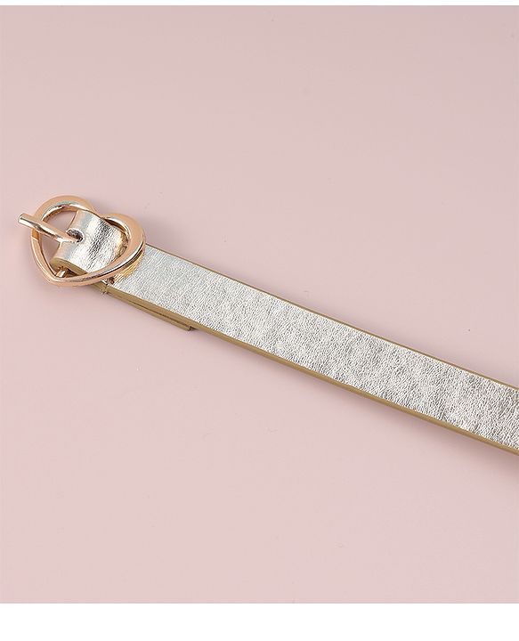 Pine Kids Free Size Belt with Heart Buckle & Design - Golden