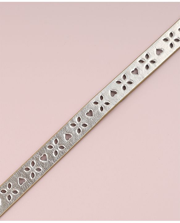 Pine Kids Free Size Belt with Heart Buckle & Design - Golden