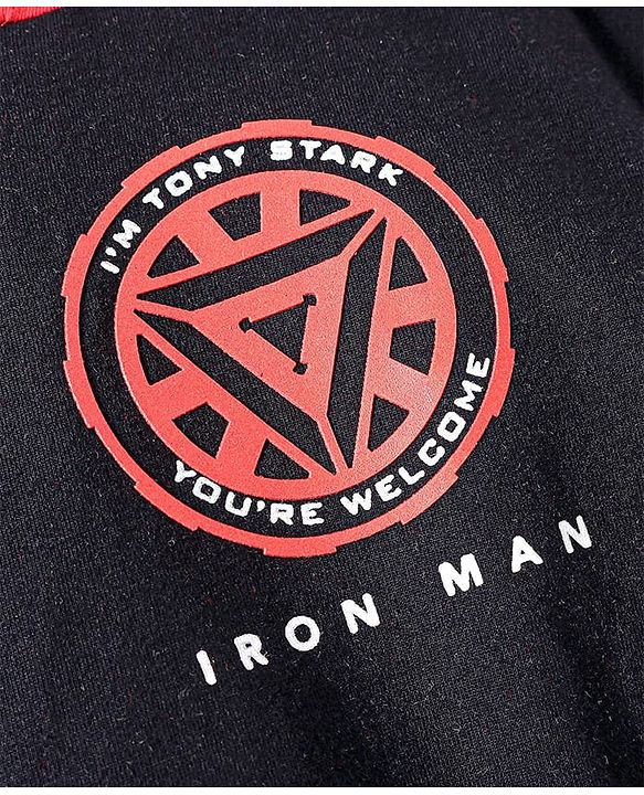 Pine Kids Marvel Terry Knit Full Sleeves Hooded Sweatshirt With Iron Man Graphics - Black & Red