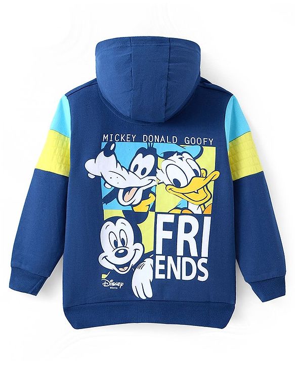 Pine Kids Disney Terry Knit Full Sleeves Hooded Front Open Sweatjacket with Front & Back Mickey Mouse Graphics - Navy Blue
