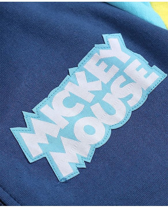 Pine Kids Disney Terry Knit Full Sleeves Hooded Front Open Sweatjacket with Front & Back Mickey Mouse Graphics - Navy Blue