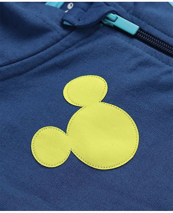 Pine Kids Disney Terry Knit Full Sleeves Hooded Front Open Sweatjacket with Front & Back Mickey Mouse Graphics - Navy Blue