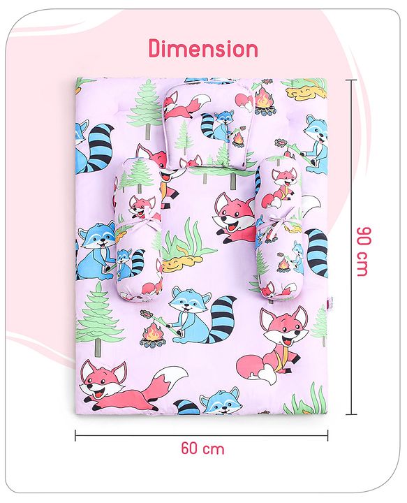 Babyhug Premium Bedding Super Saver Combo Fox Print Set of 3 - Lilac| 100% Cotton Fabric| New Born Gifting Option| For Boys and Girls| Pillows and Bolsters| Light Weight and Travel Friendly| Baby Safe Material| Delicate on Baby's skin| Breathable Fab