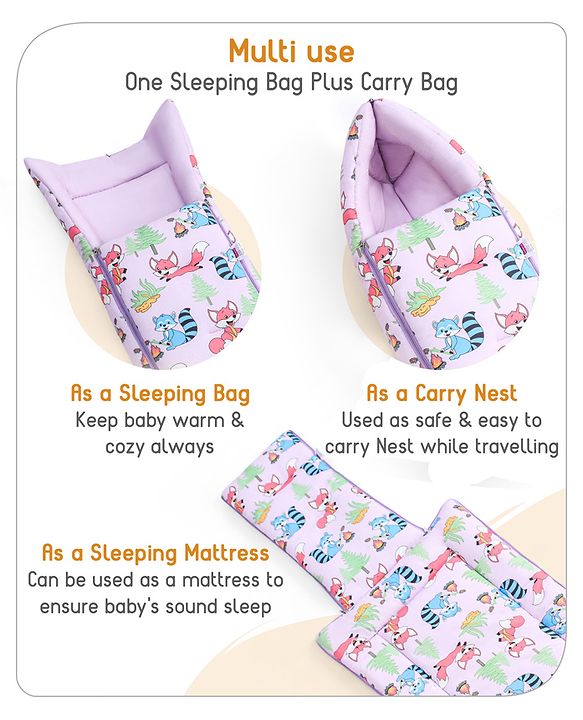 Babyhug Premium Bedding Super Saver Combo Fox Print Set of 3 - Lilac| 100% Cotton Fabric| New Born Gifting Option| For Boys and Girls| Pillows and Bolsters| Light Weight and Travel Friendly| Baby Safe Material| Delicate on Baby's skin| Breathable Fab
