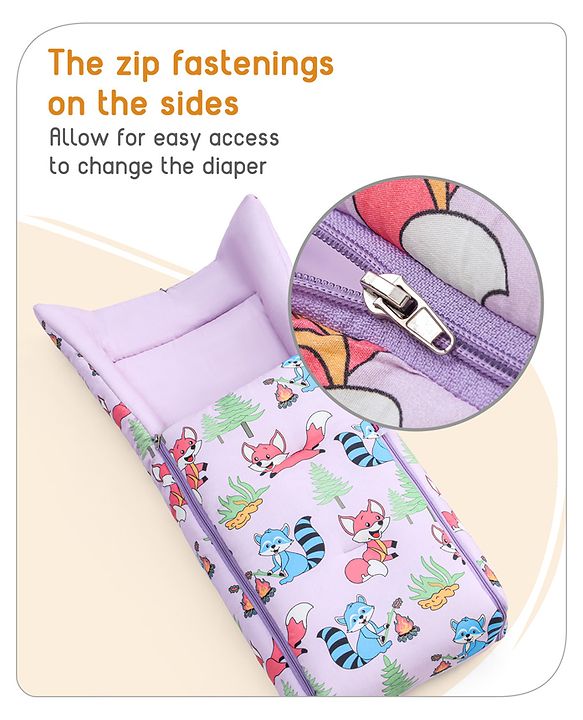 Babyhug Premium Bedding Super Saver Combo Fox Print Set of 3 - Lilac| 100% Cotton Fabric| New Born Gifting Option| For Boys and Girls| Pillows and Bolsters| Light Weight and Travel Friendly| Baby Safe Material| Delicate on Baby's skin| Breathable Fab
