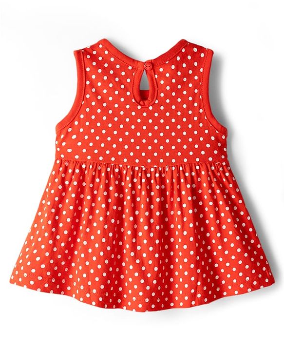 Babyhug Single Jersey Knit Sleeveless Frock With Polka Dot Print - Red