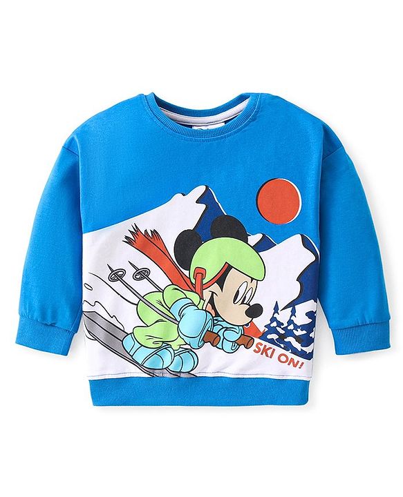 Babyhug Disney Cotton Knit Full Sleeves Sweatshirt & Lounge Pants Set With Mickey Mouse Front & Back Graphics - Blue