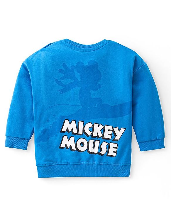 Babyhug Disney Cotton Knit Full Sleeves Sweatshirt & Lounge Pants Set With Mickey Mouse Front & Back Graphics - Blue