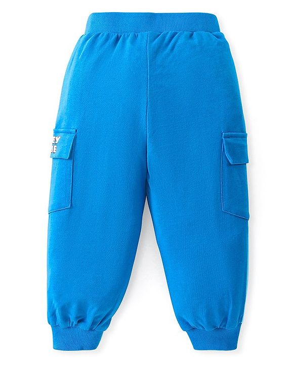 Babyhug Disney Cotton Knit Full Sleeves Sweatshirt & Lounge Pants Set With Mickey Mouse Front & Back Graphics - Blue