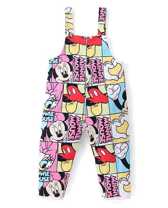 Babyhug Disney  Dungaree With Full Sleeves Top and Minnie Mouse & Friends All Over Print & Pocket Detailing - Pink