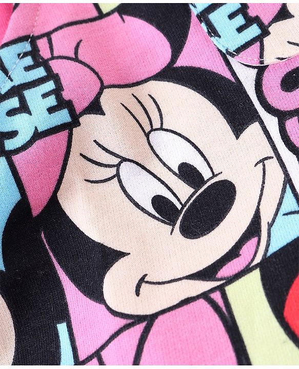 Babyhug Disney  Dungaree With Full Sleeves Top and Minnie Mouse & Friends All Over Print & Pocket Detailing - Pink