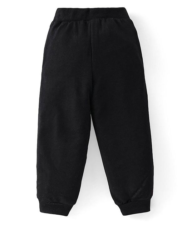 Babyhug Disney Terry Knit Drop Shoulder Full Sleeves Sweatshirt & Lounge Pants Set With Minnie Mouse Graphics & Cut & Sew Detailing - Black & Pink