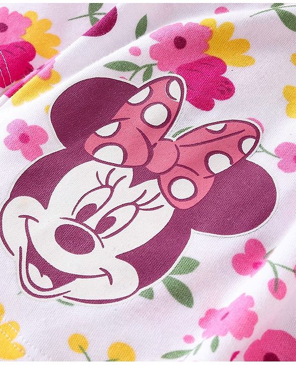 Babyhug Disney Interlock Knit Full Sleeves Frock Onesie With Minnie Mouse Print- Multicolor