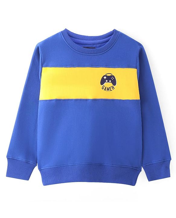 Pine Kids Cotton Knit Full Sleeves Sweatshirt With Cut & Sew Design & Game Print - Blue