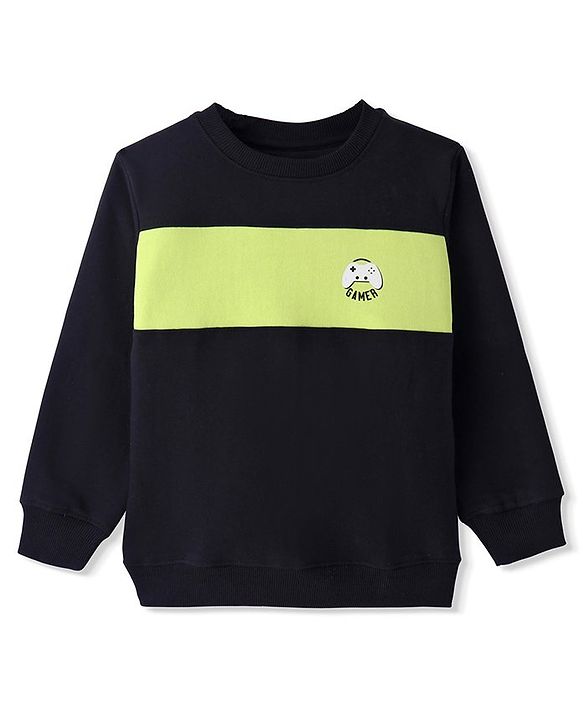 Pine Kids Cotton Knit Full Sleeves Sweatshirt With Cut & Sew Design & Game Print - Blue
