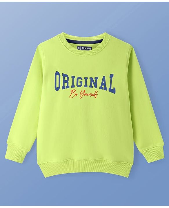 Pine Kids Cotton Full Sleeves Sweatshirt Text Print - Lime Green