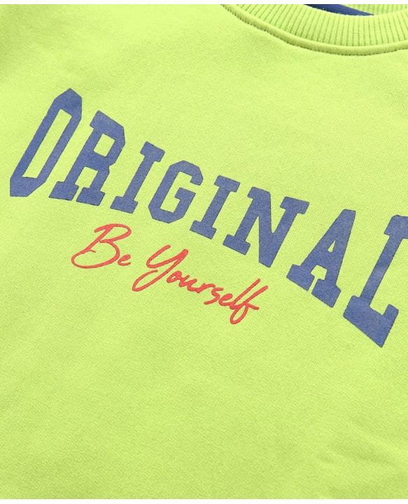 Pine Kids Cotton Full Sleeves Sweatshirt Text Print - Lime Green