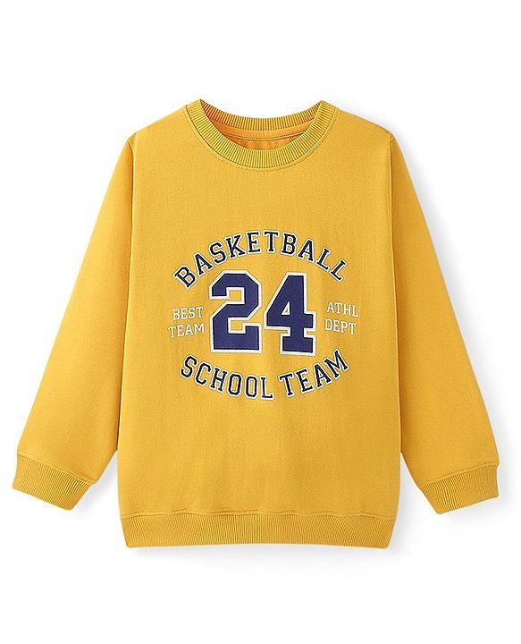 Pine Kids Cotton Knit Full Sleeves Sweatshirt With Basketball Theme Print - Mustard