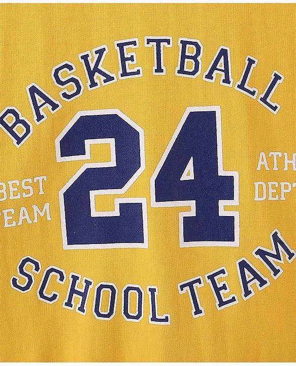 Pine Kids Cotton Knit Full Sleeves Sweatshirt With Basketball Theme Print - Mustard