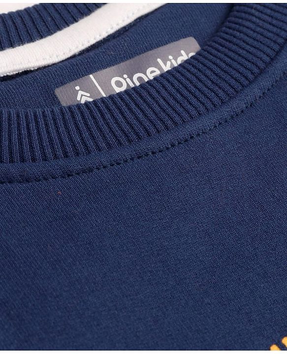 Pine Kids Cotton Knit Full Sleeves Sweatshirt with Text Print - Blue