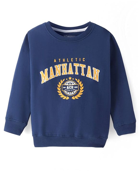 Pine Kids Cotton Knit Full Sleeves Sweatshirt with Text Print - Blue