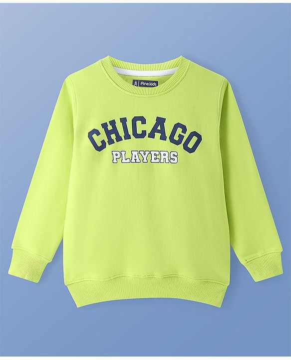 Pine Kids Cotton Knit Full Sleeves Sweatshirt with Text Print - Lime Green
