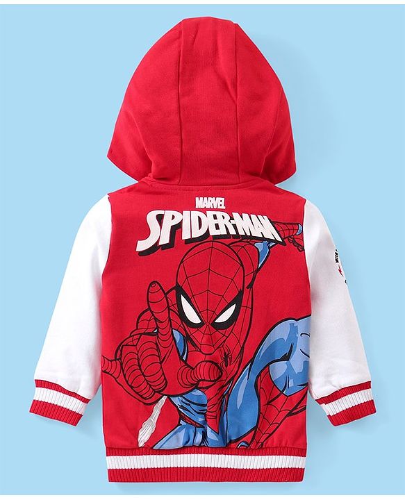 Babyhug Marvel Full Sleeves Front Open Hooded Sweat Jacket With Front and Back Spider Man Graphic, Embroidery Detailing - Red