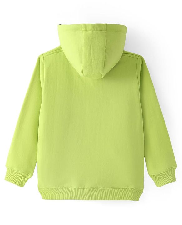Pine Kids Knit Full Sleeves Hooded Solid Colour Sweatshirt with Kangaloo Pockets- Light Green