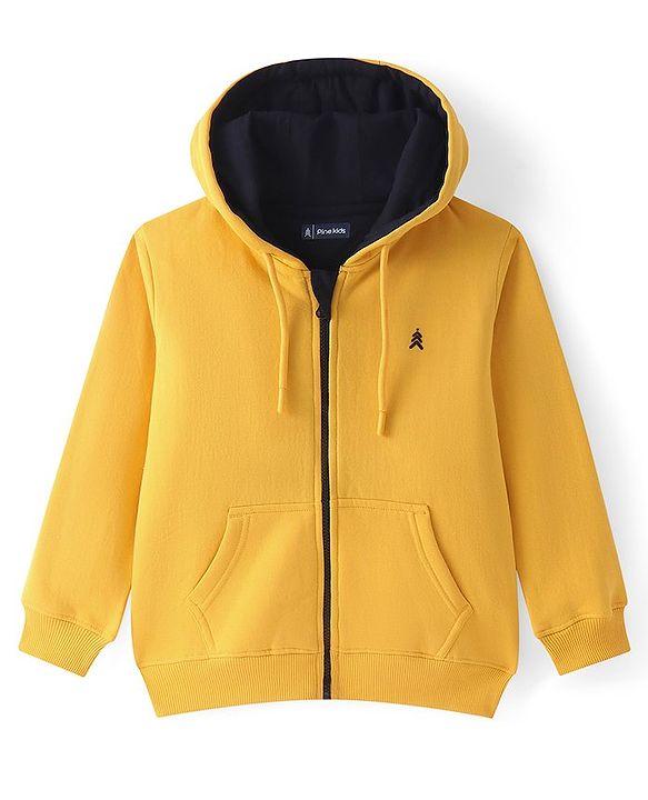 Pine Kids Knit Full Sleeves Hooded Solid Colour Sweatshirt with Kangaloo Pockets- Light Green