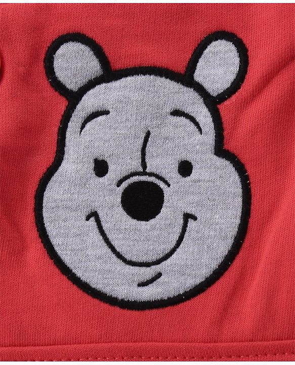 Babyhug Disney Knit Full Sleeves Winnie The Pooh Graphic T-Shirt Terry Dungaree Set & Applique Detailing Dungaree - Red