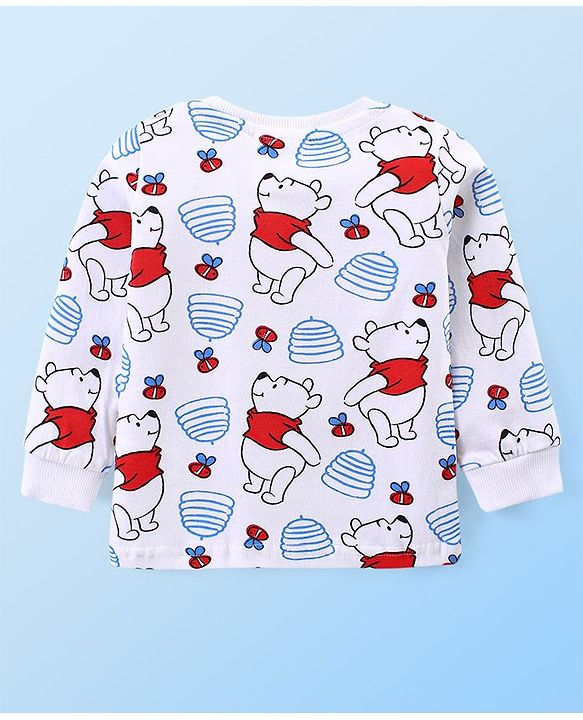 Babyhug Disney Knit Full Sleeves Winnie The Pooh Graphic T-Shirt Terry Dungaree Set & Applique Detailing Dungaree - Red