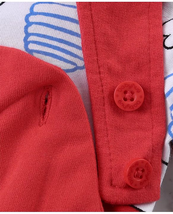 Babyhug Disney Knit Full Sleeves Winnie The Pooh Graphic T-Shirt Terry Dungaree Set & Applique Detailing Dungaree - Red