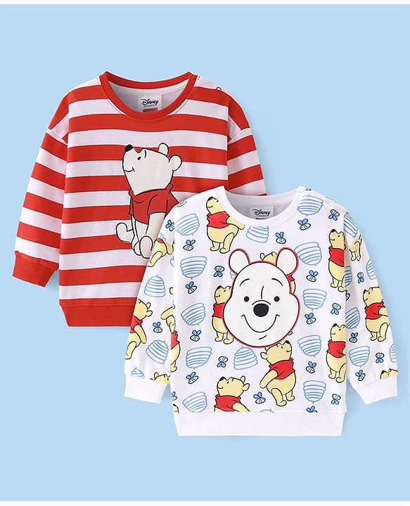 Babyhug Disney Terry Knit Full Sleeves Sweatshirts With Winnie The Pooh Graphics Pack of 2 - Red & White