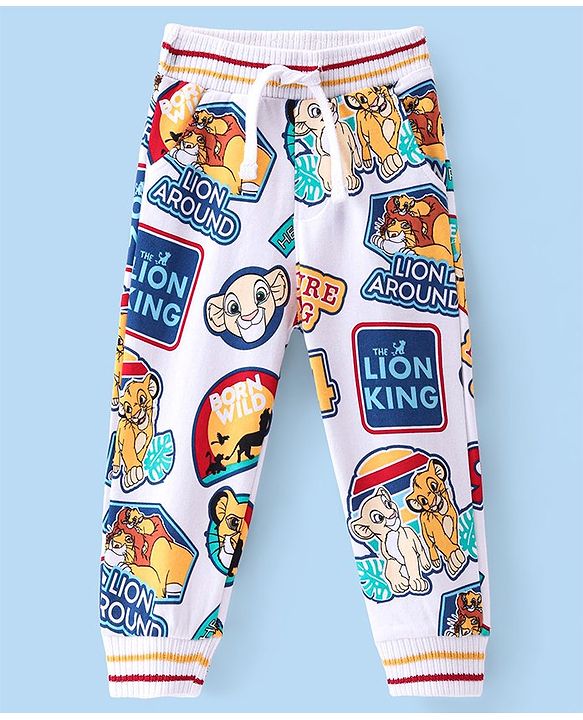 Babyhug Disney  Knit Full Length Lounge Pant with Lion King Print - White