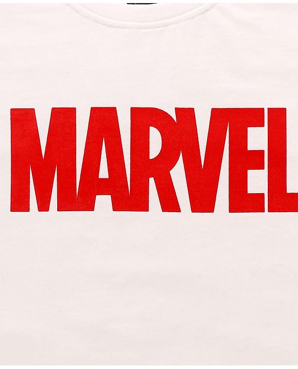 Pine Kids Marvel Terry Knit Half Sleeves Oversized Light Weight T-Shirt With Marvel Graphics - White