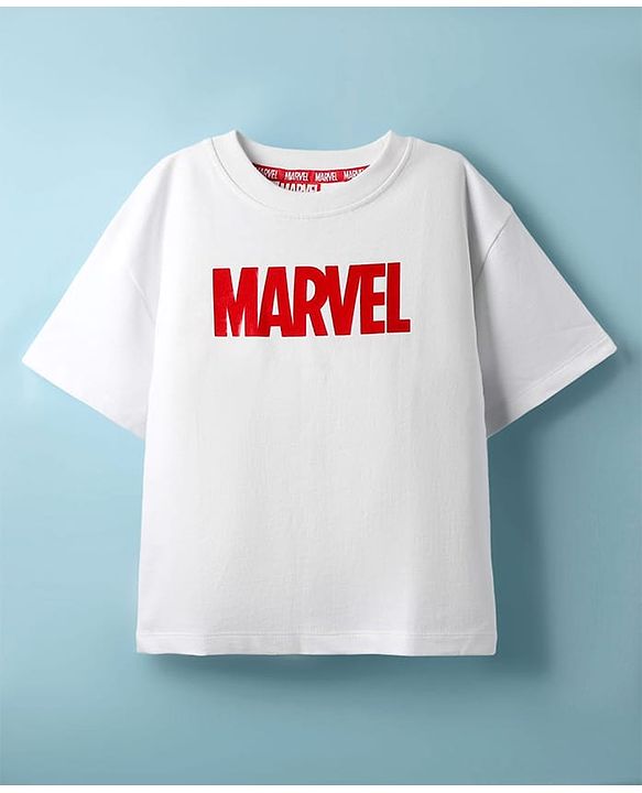 Pine Kids Marvel Terry Knit Half Sleeves Oversized Light Weight T-Shirt With Marvel Graphics - White