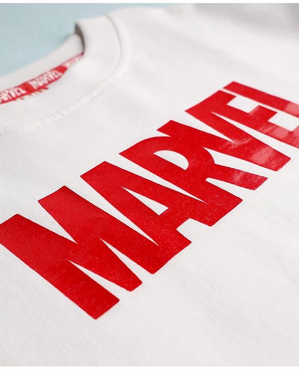 Pine Kids Marvel Terry Knit Half Sleeves Oversized Light Weight T-Shirt With Marvel Graphics - White