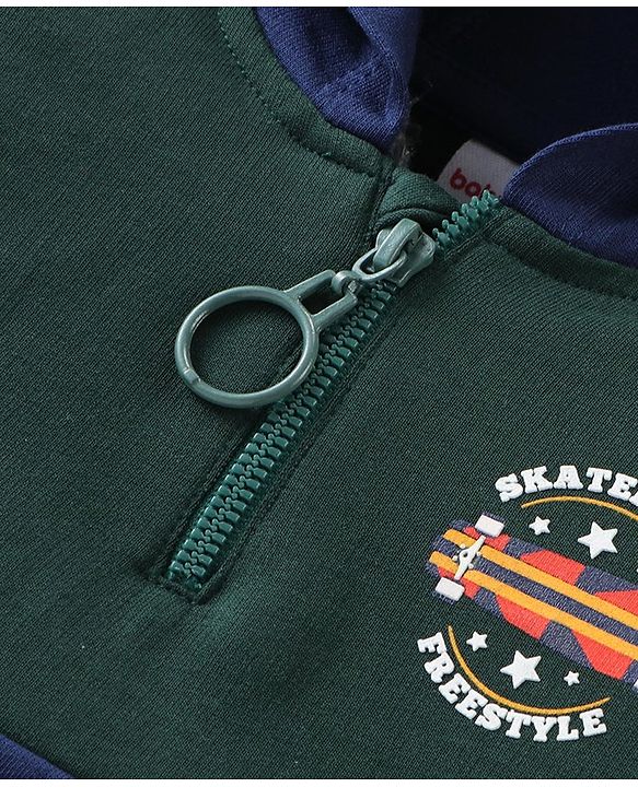 Babyhug Cotton Full Sleeves Hooded Sweatshirt With  Zipper & Skateboard Embossing - Multicolor