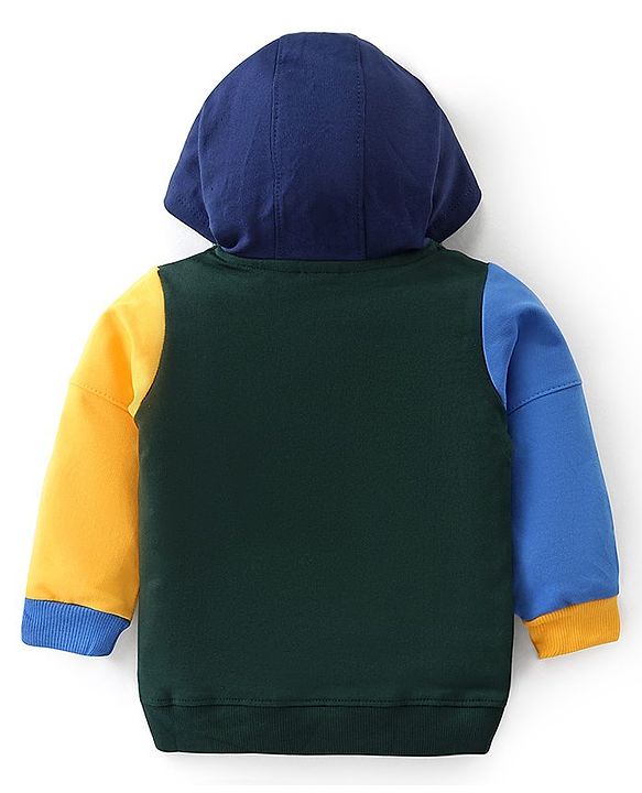 Babyhug Cotton Full Sleeves Hooded Sweatshirt With  Zipper & Skateboard Embossing - Multicolor