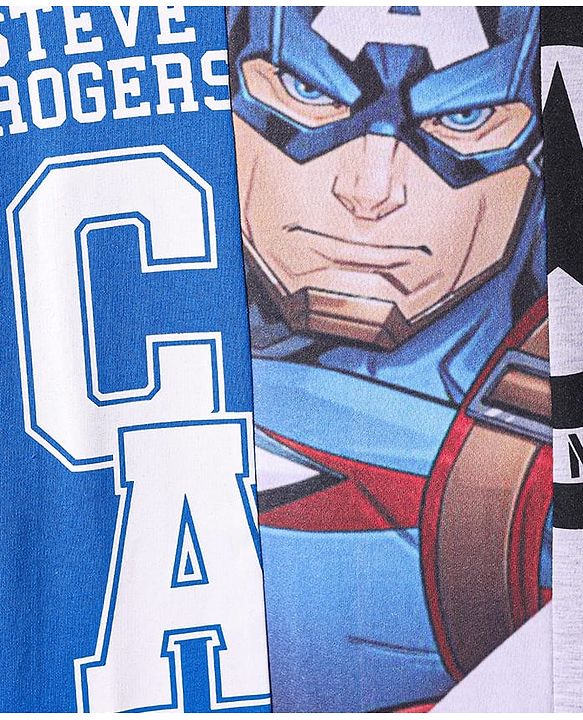 Pine Kids Marvel Terry Knit Half Sleeves Cut & Sew Designed Light Weight T-Shirt with Captain America Graphics - Blue & White