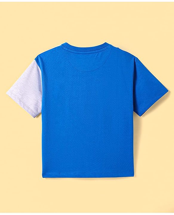Pine Kids Marvel Terry Knit Half Sleeves Cut & Sew Designed Light Weight T-Shirt with Captain America Graphics - Blue & White
