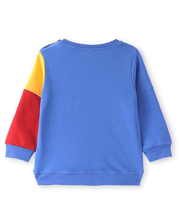 Babyhug Cotton Knit Full Sleeves Sweatshirt With Cut & Sew Design & Animal Applique - Multicolour