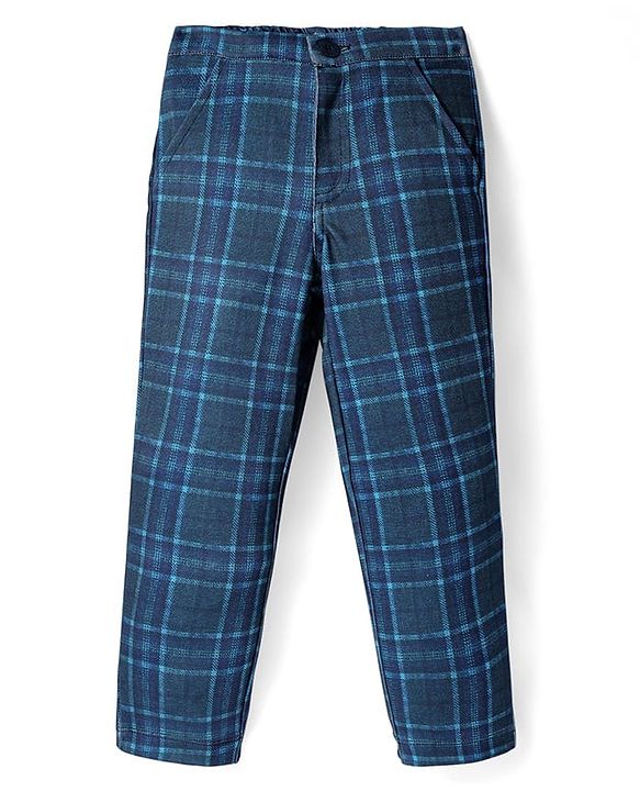 Babyhug Woven Full Sleeves Checkered 3 Piece Party Suit - Light Blue