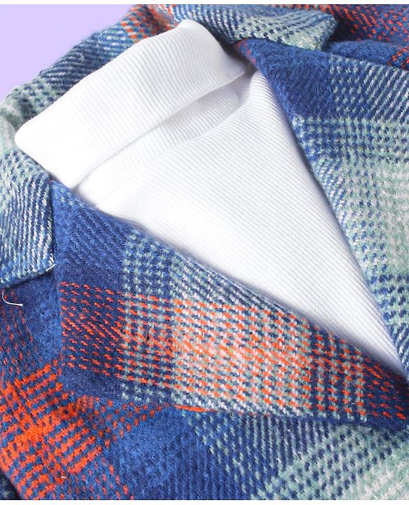 Babyhug Woven Solid T-Shirt & Jeans Set With Full Sleeves Checks Blazer - White