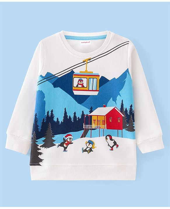 Babyhug Cotton Knit Full Sleeves Sweatshirts With Christmas Theme Print - White
