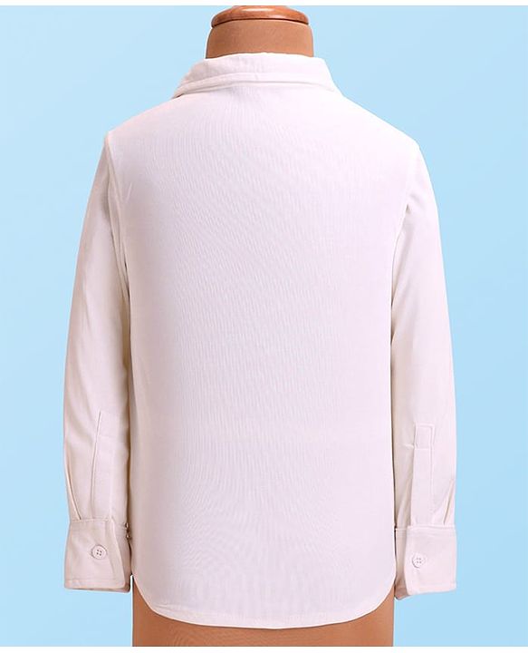 Babyhug Woven Full Sleeves Solid Color Party Suit with Shirt Waistcoat Trousers and Bow - White Rust Red