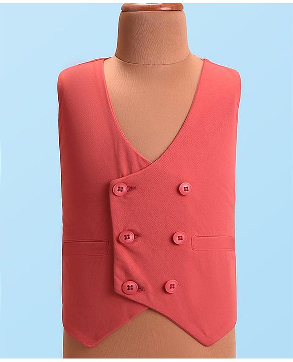 Babyhug Woven Full Sleeves Solid Color Party Suit with Shirt Waistcoat Trousers and Bow - White Rust Red