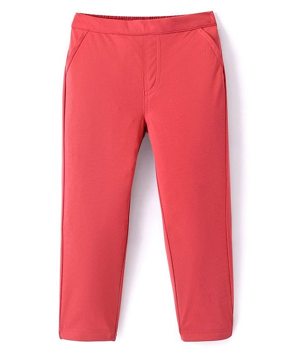 Babyhug Woven Full Sleeves Solid Color Party Suit with Shirt Waistcoat Trousers and Bow - White Rust Red