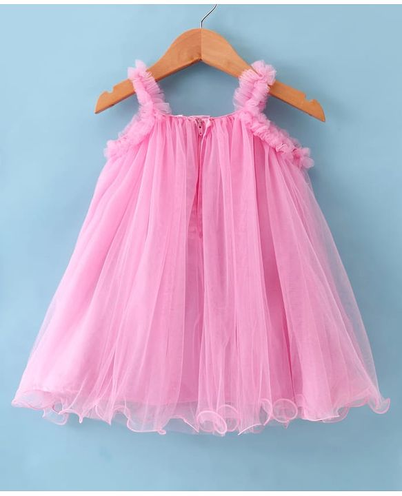 Babyhug Woven Sleeveless A Line Dress With Corsage & Bow Detailing - Pink